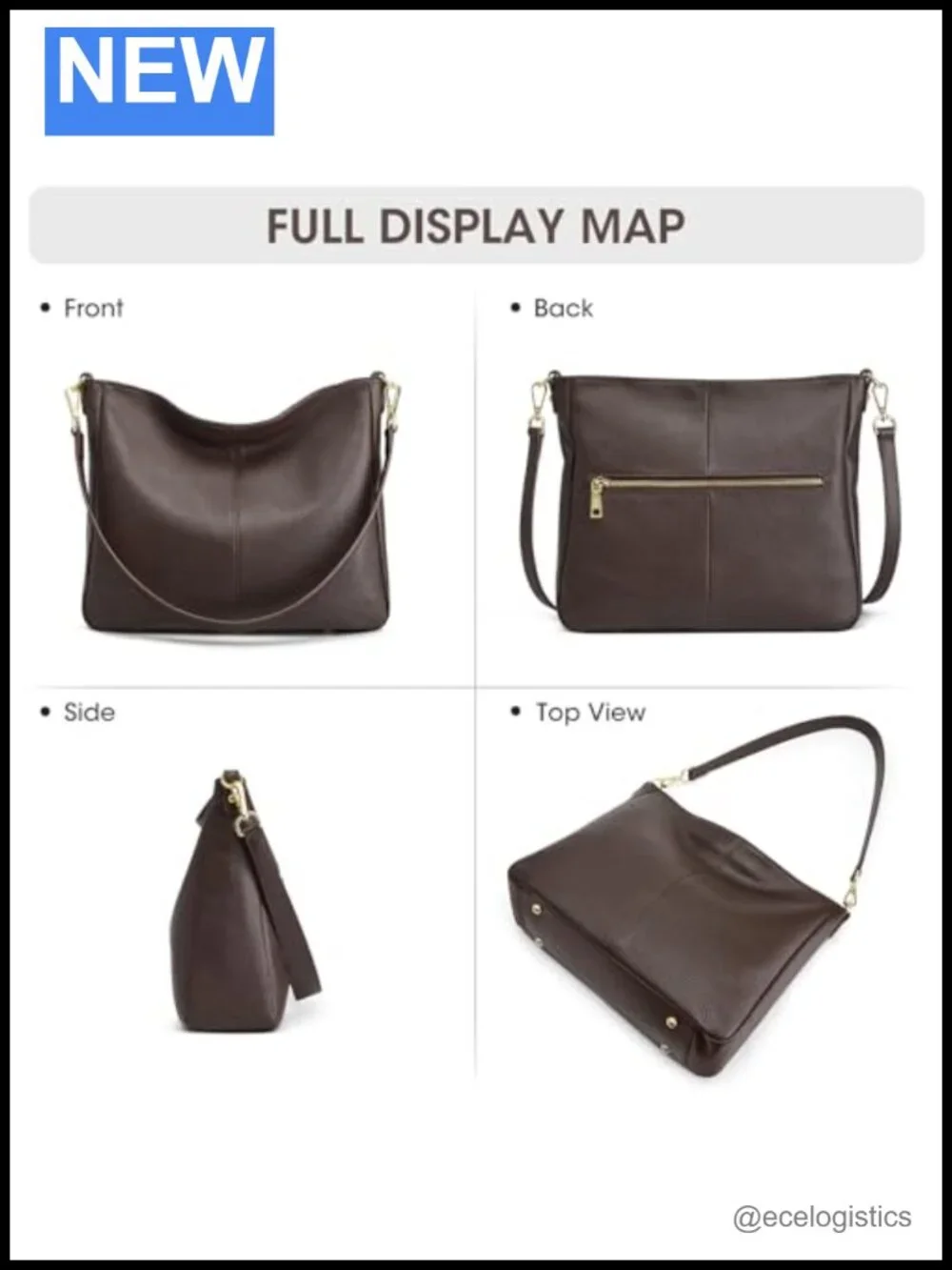 Genuine Leather Crossbody Hobo Bag with 2 Straps